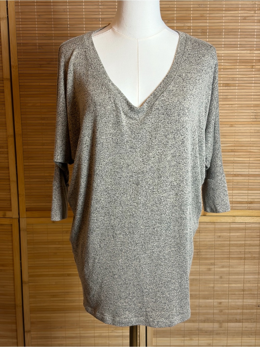 Relaxed V-Neck Dolman Sleeve Top - Heather Gray Natural Life XS Oversized